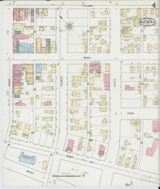 Sanborn Fire Insurance Map from Red Wing, Goodhue County, Minnesota (1895), Sheet #0004 - Historic Sanborn Fire Insurance Map Print, vintage old map wall art, antique decor, genealogy gift, Minnesota Minnesota map