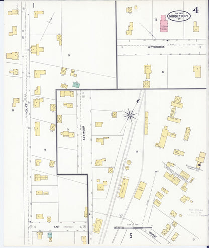 Sanborn Fire Insurance Map from Middlebury, Addison County, Vermont (1905), Sheet #0004 - Complete Map Set gallery image, historic Sanborn map, vintage wall art, Vermont Vermont