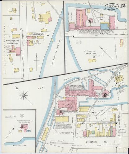 Sanborn Fire Insurance Map from Neenah, Winnebago County, Wisconsin (1895), Sheet #0012 - Complete Map Set gallery image, historic Sanborn map, vintage wall art, Wisconsin Wisconsin