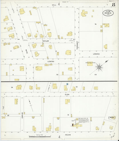 Sanborn Fire Insurance Map from Bowie, Montague County, Texas (1908), Sheet #0008 - Historic Sanborn Fire Insurance Map Print, vintage old map wall art, antique decor, genealogy gift, Texas Texas map