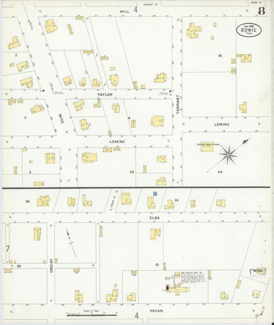 Sanborn Fire Insurance Map from Bowie, Montague County, Texas (1908), Sheet #0008 - Historic Sanborn Fire Insurance Map Print, vintage old map wall art, antique decor, genealogy gift, Texas Texas map