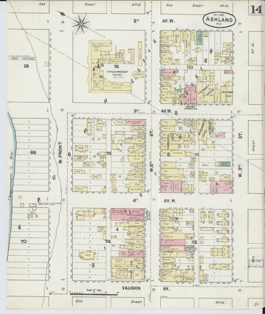 Sanborn Fire Insurance Map from Ashland, Ashland County, Wisconsin (1890), Sheet #0014 - Historic Sanborn Fire Insurance Map Print, vintage old map wall art, antique decor, genealogy gift, Wisconsin Wisconsin map