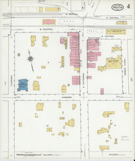 Sanborn Fire Insurance Map from Maxton, Robeson County, North Carolina (1919), Sheet #0004 - Historic Sanborn Fire Insurance Map Print, vintage old map wall art, antique decor, genealogy gift, North Carolina North Carolina map