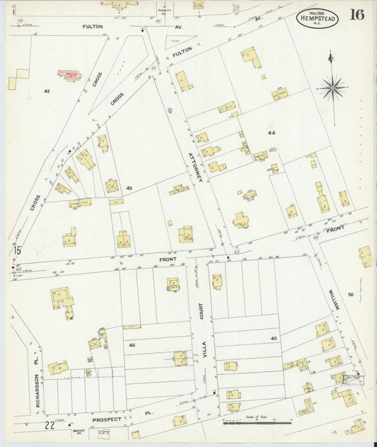 Sanborn Fire Insurance Map from Hempstead, Nassau County, New York (1909), Sheet #0016 - Historic Sanborn Fire Insurance Map Print, vintage old map wall art, antique decor, genealogy gift, New York New York map