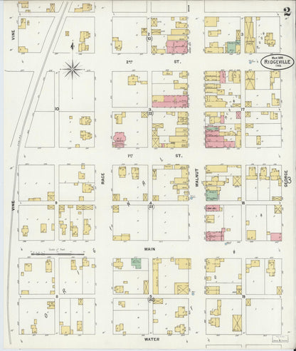 Sanborn Fire Insurance Map from Ridgeville, Randolph County, Indiana (1899), Sheet #0002 - Complete Map Set gallery image, historic Sanborn map, vintage wall art, Indiana Indiana