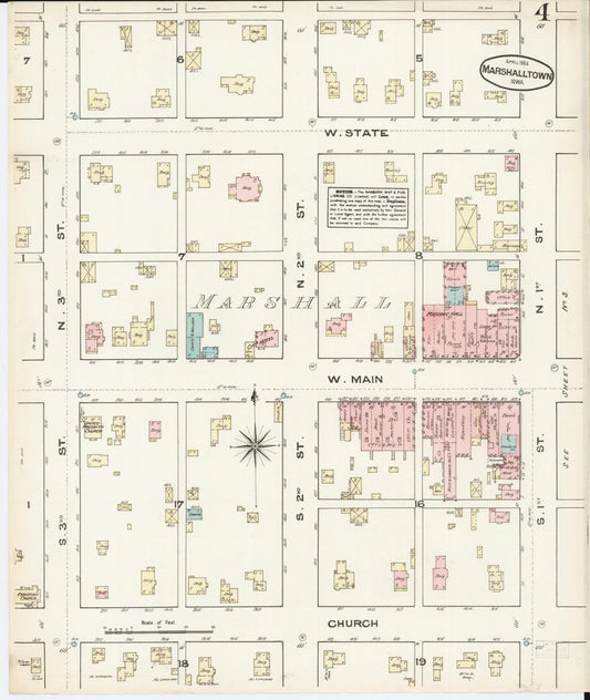 Sanborn Fire Insurance Map from Marshalltown, Marshall County, Iowa (1884), Sheet #0004 - Historic Sanborn Fire Insurance Map Print, vintage old map wall art
