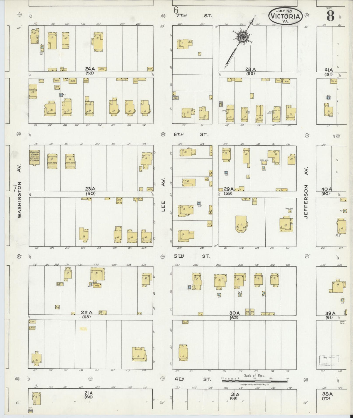 Sanborn Fire Insurance Map from Victoria, Lunenburg County, Virginia (1921), Sheet #0008 - Historic Sanborn Fire Insurance Map Print, vintage old map wall art, antique decor, genealogy gift, Virginia Virginia map