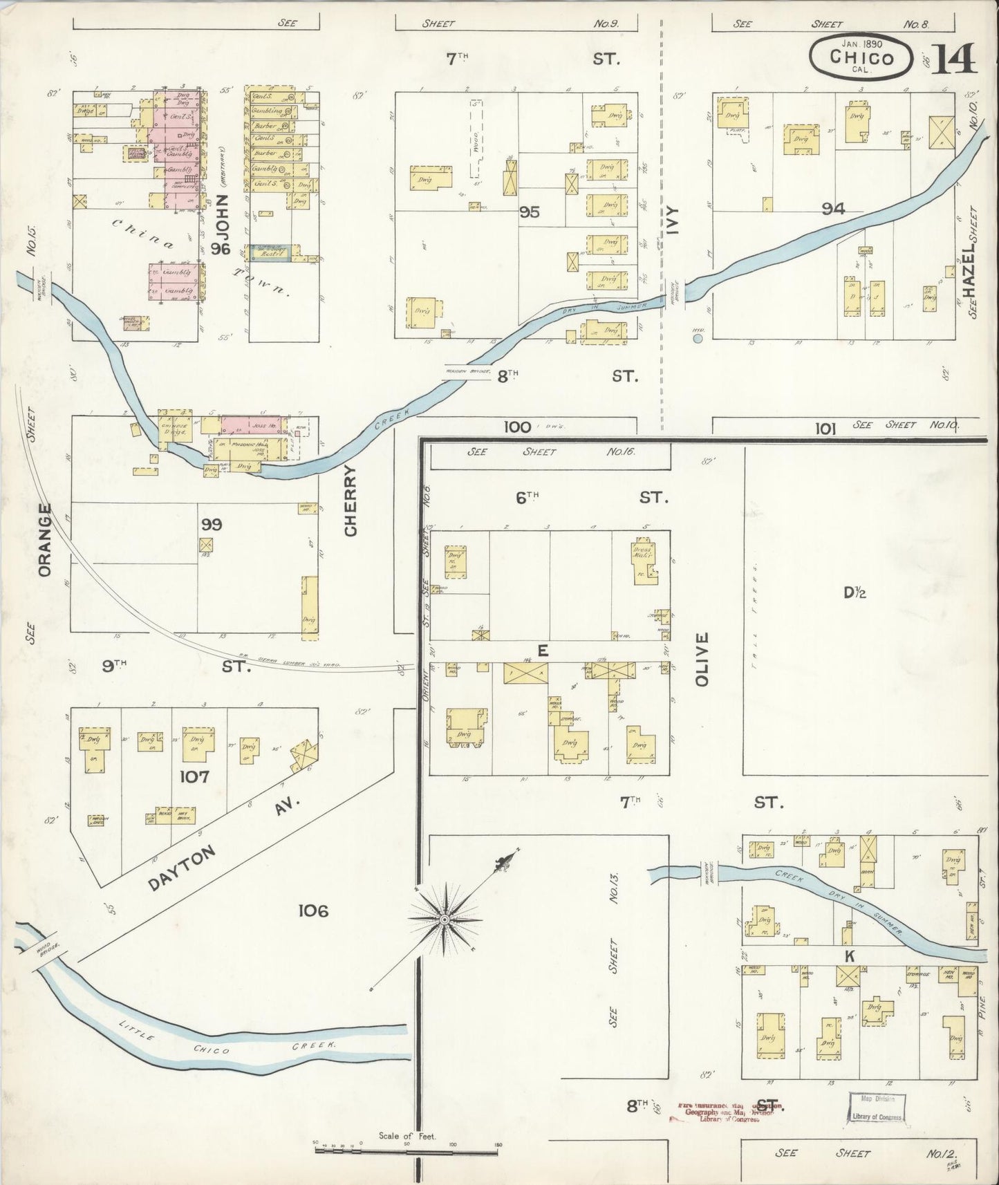 Sanborn Fire Insurance Map from Chico, Butte County, California (1890), Sheet #0014 - Complete Map Set gallery image, historic Sanborn map, vintage wall art, California California