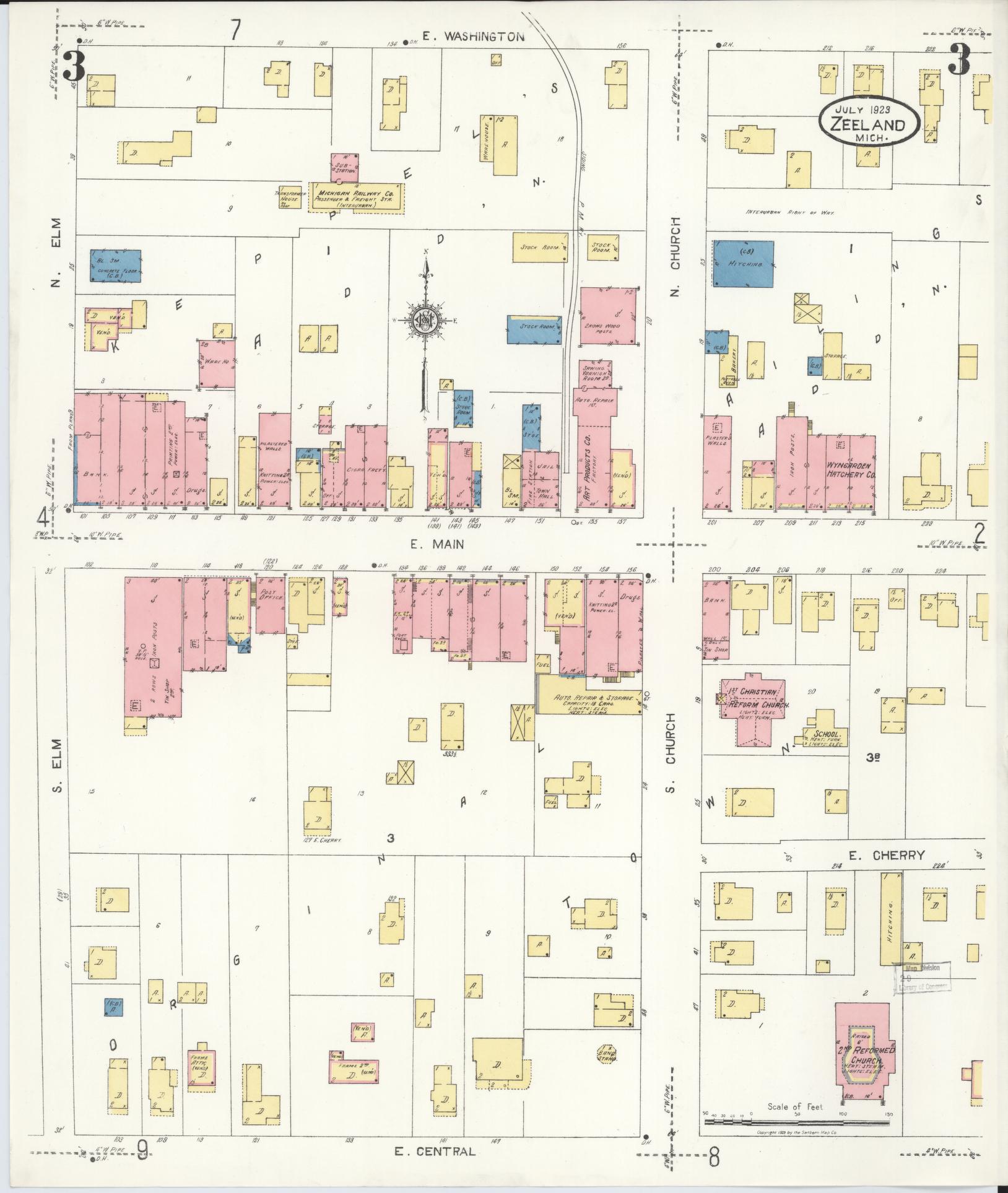 Sanborn Fire Insurance Map from Zeeland, Ottawa County, Michigan (1923), Sheet #0003 - Complete Map Set gallery image, historic Sanborn map, vintage wall art, Michigan Michigan