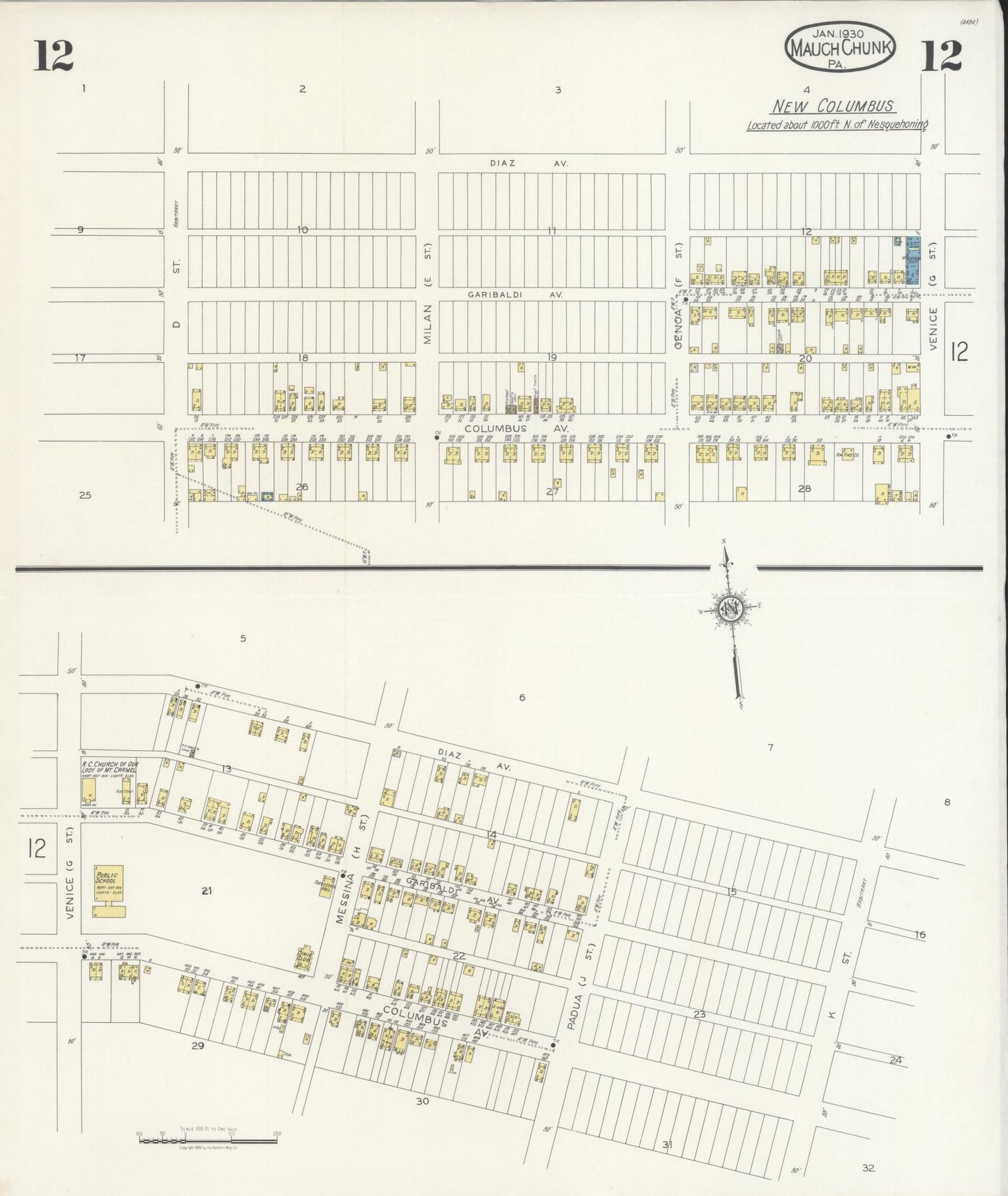 Sanborn Fire Insurance Map from Mauch Chunk, Carbon County, Pennsylvania (1930), Sheet #0012 - Historic Sanborn Fire Insurance Map Print, vintage old map wall art, antique decor, genealogy gift, Pennsylvania Pennsylvania map