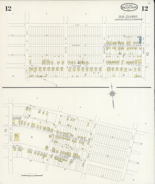 Sanborn Fire Insurance Map from Mauch Chunk, Carbon County, Pennsylvania (1930), Sheet #0012 - Historic Sanborn Fire Insurance Map Print, vintage old map wall art, antique decor, genealogy gift, Pennsylvania Pennsylvania map