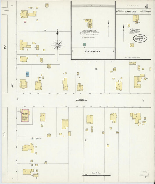 Sanborn Fire Insurance Map from Auburn, Lee County, Alabama (1909), Sheet #0004 - Historic Sanborn Fire Insurance Map Print, vintage old map wall art, antique decor, genealogy gift, Alabama Alabama map