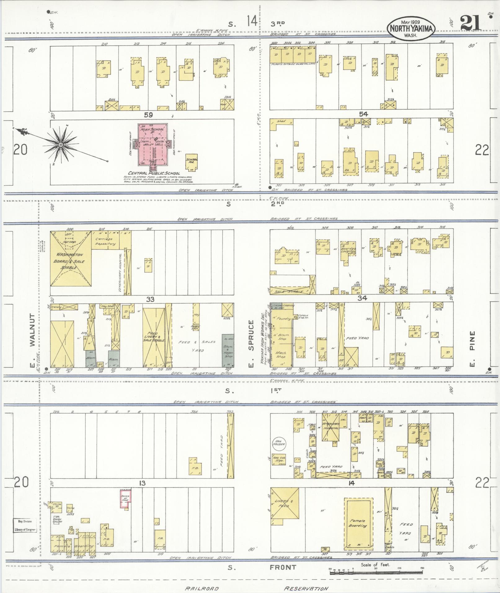 Sanborn Fire Insurance Map from North Yakima, Yakima County, Washington (1909), Sheet #0021 - Complete Map Set gallery image, historic Sanborn map, vintage wall art, Washington Washington