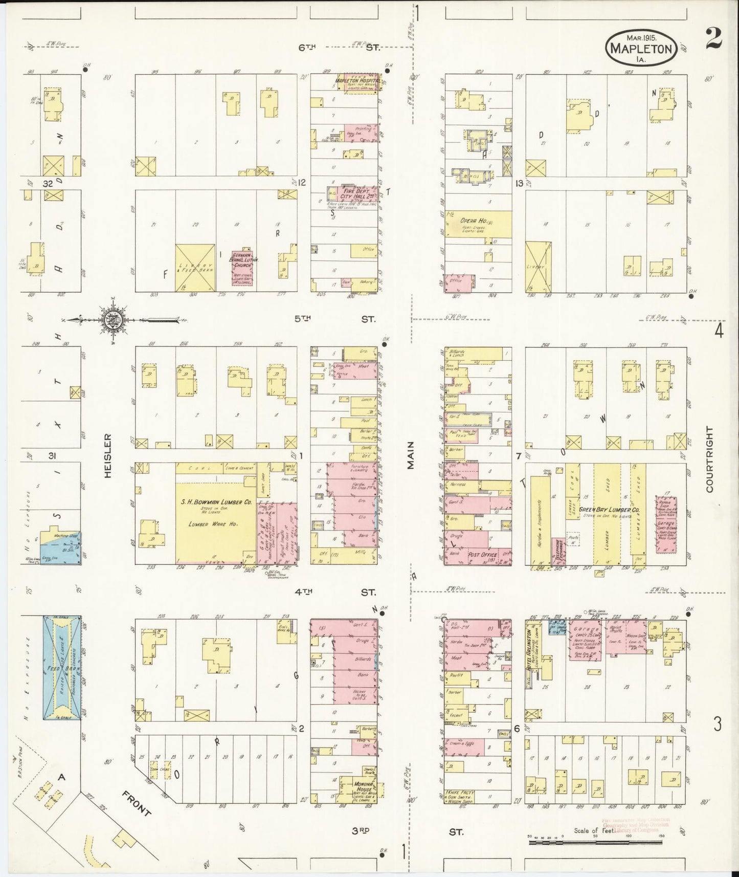 Sanborn Fire Insurance Map from Mapleton, Monona County, Iowa (1915), Sheet #0002 - Historic Sanborn Fire Insurance Map Print, vintage old map wall art