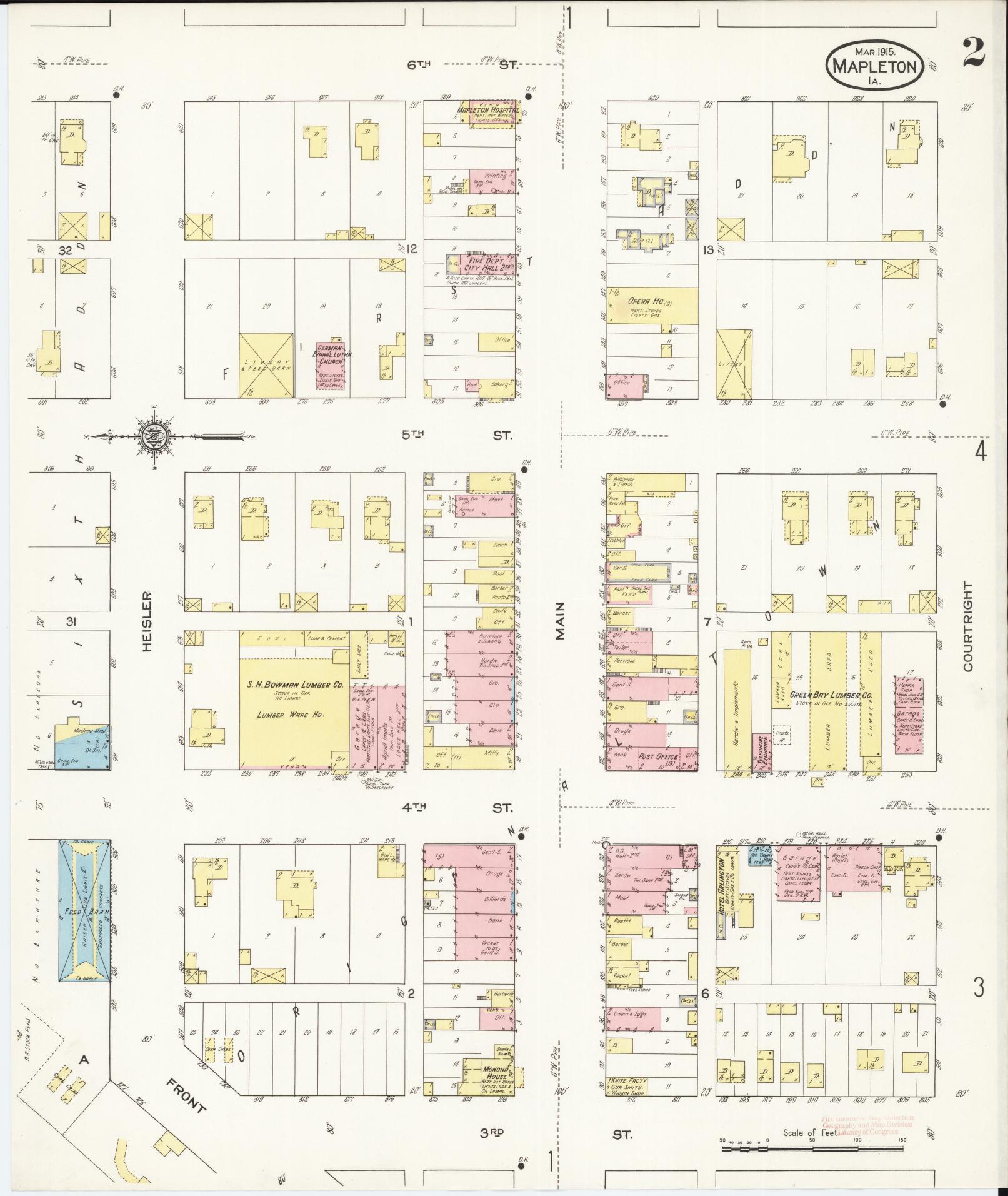 Sanborn Fire Insurance Map from Mapleton, Monona County, Iowa (1915), Sheet #0002 - Historic Sanborn Fire Insurance Map Print, vintage old map wall art