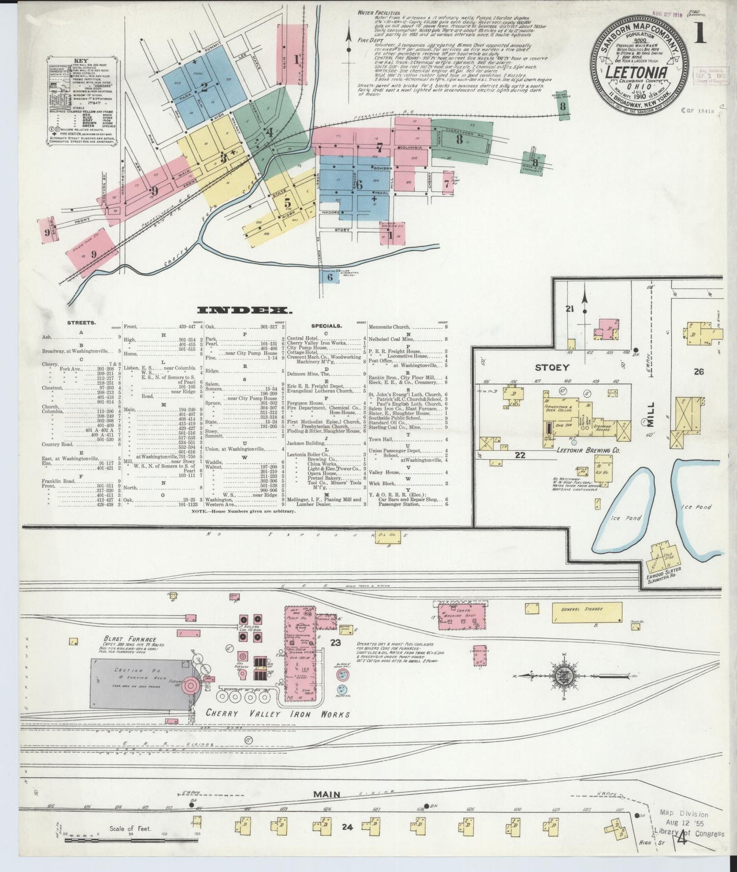 Sanborn Fire Insurance Map from Leetonia, Columbiana County, Ohio (1910), Sheet #0001 - Historic Sanborn Fire Insurance Map Print, vintage old map wall art, antique decor, genealogy gift, Ohio Ohio map