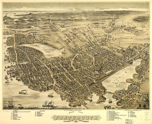 Bird's eye view of Portsmouth, Rockingham Co., New Hampshire 1877. (1877) – Historic Bird’s-Eye View Panorama Print