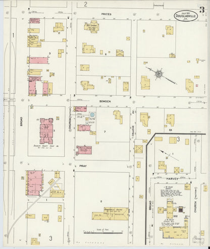 Sanborn Fire Insurance Map from Douglasville, Douglas County, Georgia (1911), Sheet #0003 - Complete Map Set gallery image, historic Sanborn map, vintage wall art, Georgia Georgia