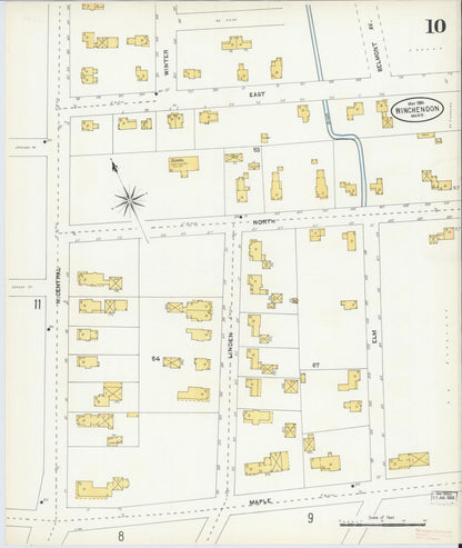 Sanborn Fire Insurance Map from Winchendon, Worcester County, Massachusetts (1904), Sheet #0010 - Historic Sanborn Fire Insurance Map Print, vintage old map wall art, antique decor, genealogy gift, Massachusetts Massachusetts map