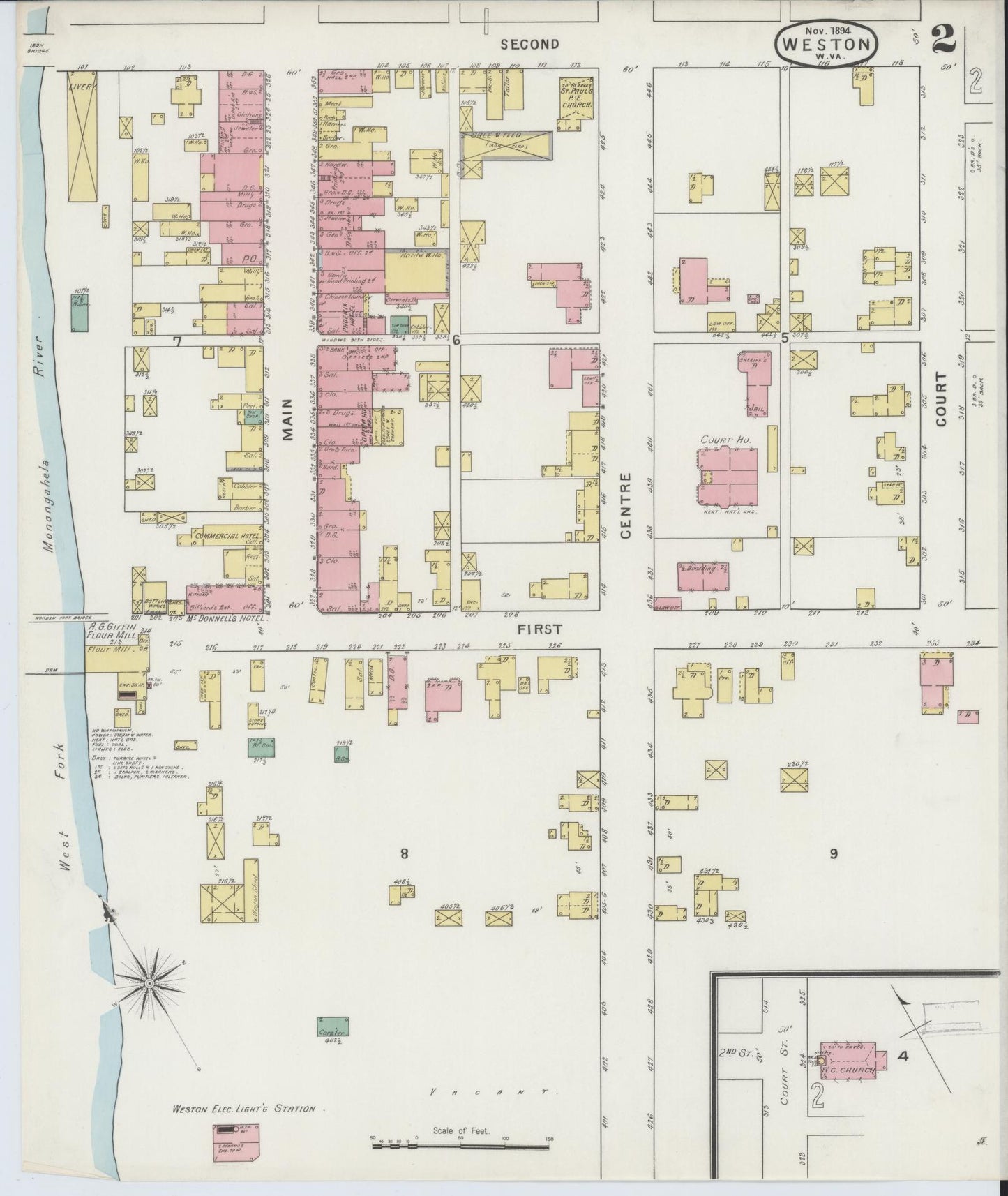 Sanborn Fire Insurance Map from Weston, Lewis County, West Virginia (1894), Sheet #0002 - Complete Map Set gallery image, historic Sanborn map, vintage wall art, West Virginia West Virginia