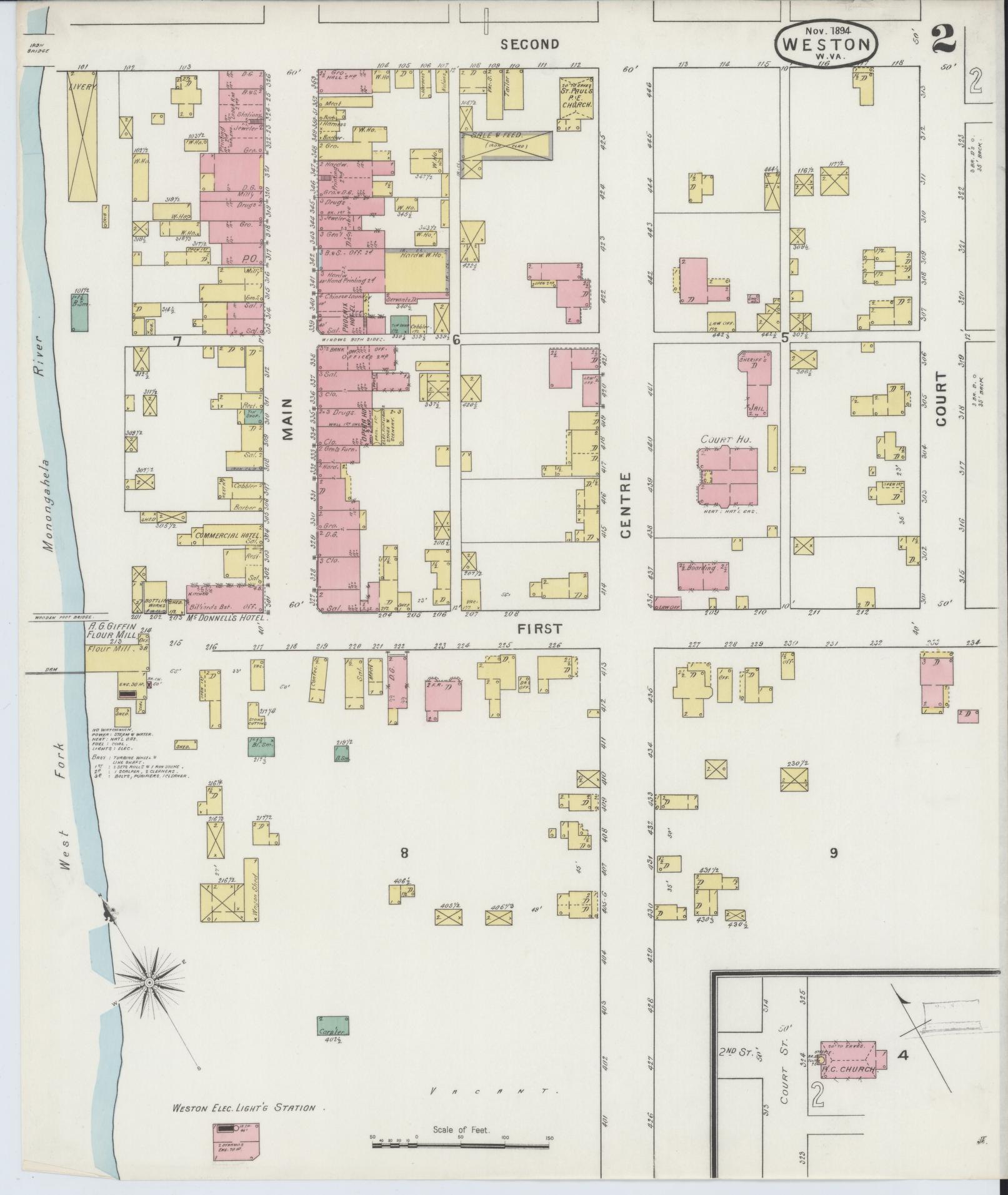 Sanborn Fire Insurance Map from Weston, Lewis County, West Virginia (1894), Sheet #0002 - Complete Map Set gallery image, historic Sanborn map, vintage wall art, West Virginia West Virginia