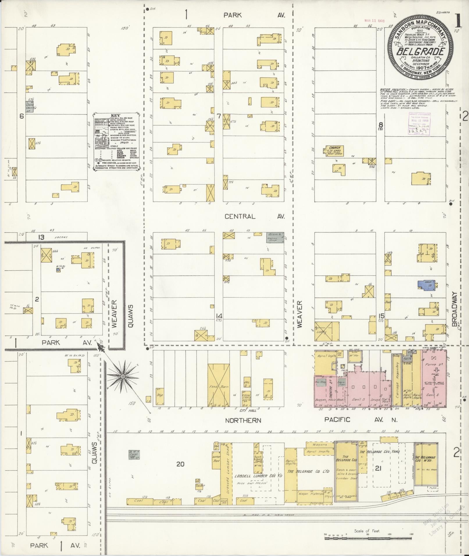 Sanborn Fire Insurance Map from Belgrade, Gallatin County, Montana (1907), Sheet #0001 - Historic Sanborn Fire Insurance Map Print, vintage old map wall art, antique decor, genealogy gift, Montana Montana map