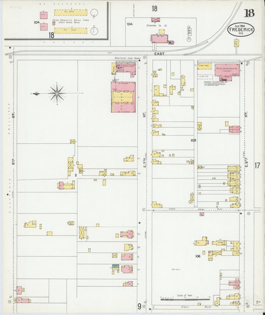 Frederick, Maryland - 1904 - Sanborn Fire Insurance Map, Sheet #0018 - Historic Sanborn Fire Insurance Map Print, Frederick Maryland 1904 0018 vintage old map wall art