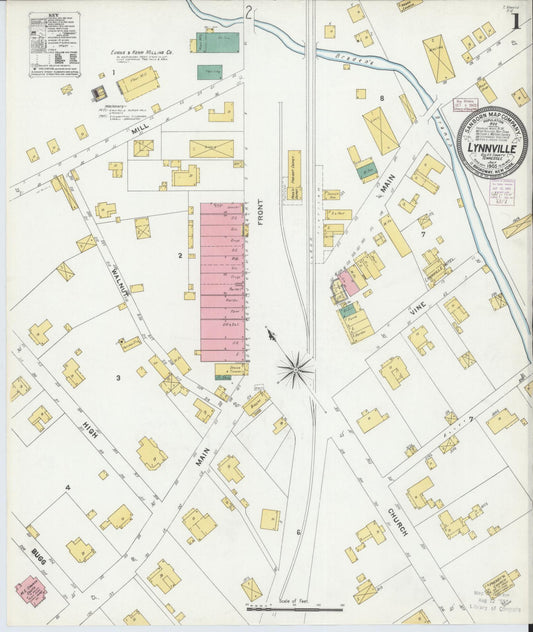 Sanborn Fire Insurance Map from Lynnville, Giles County, Tennessee (1905), Sheet #0001 - Historic Sanborn Fire Insurance Map Print, vintage old map wall art, antique decor, genealogy gift, Tennessee Tennessee map