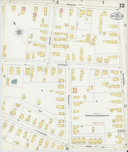 Sanborn Fire Insurance Map from Westfield, Hampden County, Massachusetts (1905), Sheet #0012 - Historic Sanborn Fire Insurance Map Print, vintage old map wall art, antique decor, genealogy gift, Massachusetts Massachusetts map