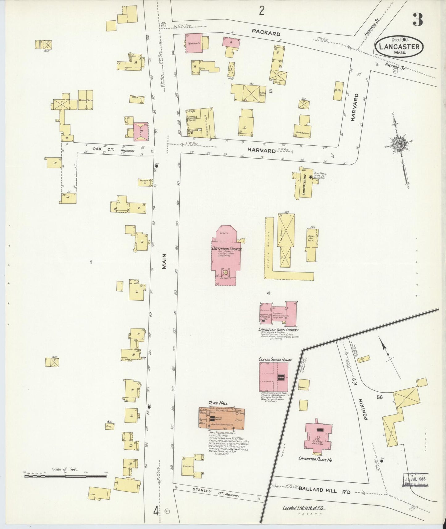 Sanborn Fire Insurance Map from Lancaster, Worcester County, Massachusetts (1910), Sheet #0003 - Complete Map Set gallery image, historic Sanborn map, vintage wall art, Massachusetts Massachusetts