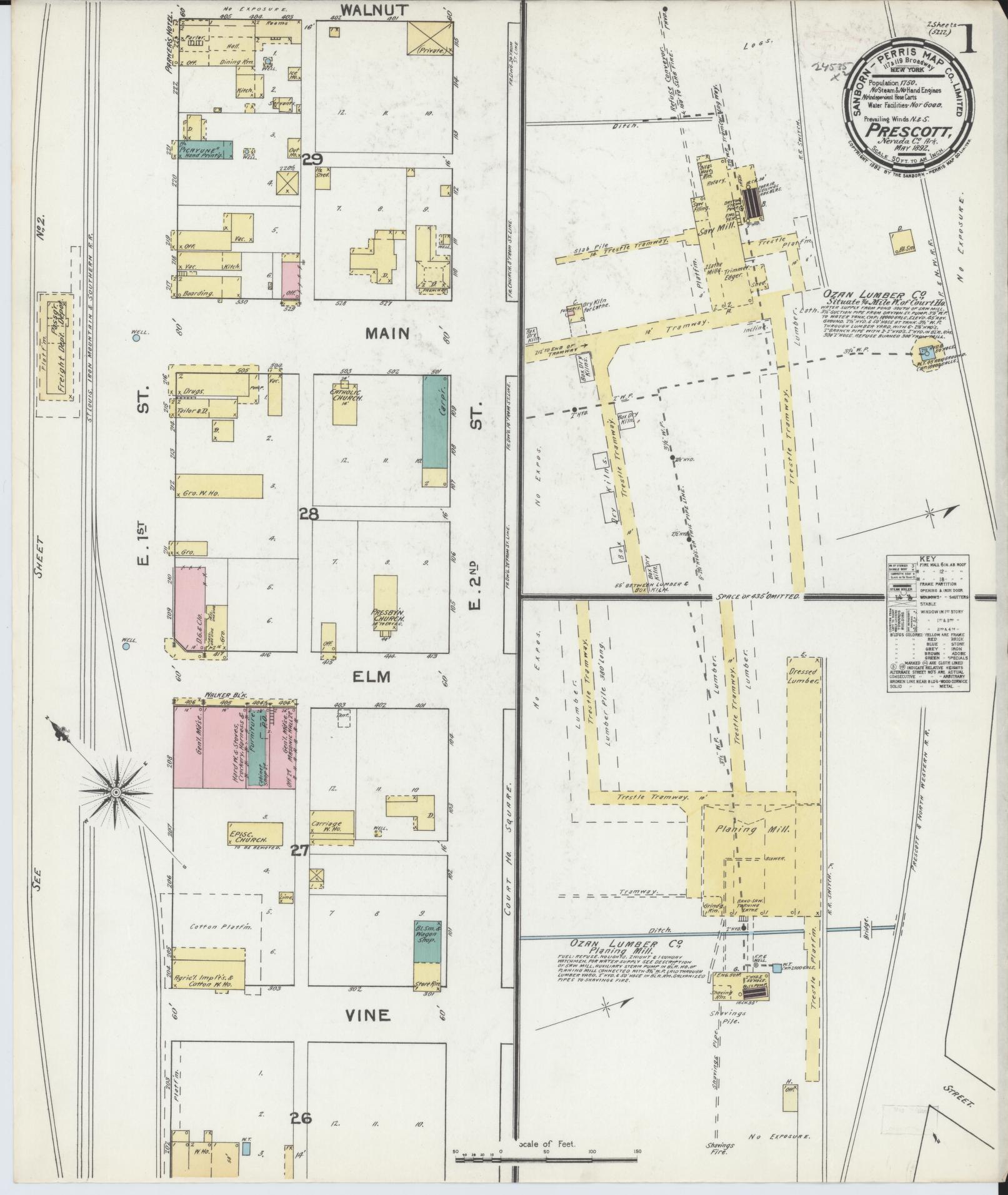 Sanborn Fire Insurance Map from Prescott, Nevada County, Arkansas. (1892) – Historic Sanborn Fire Insurance Map Print