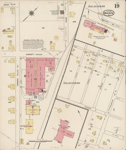 Sanborn Fire Insurance Map from Monroe, Union County, North Carolina (1922), Sheet #0019 - Historic Sanborn Fire Insurance Map Print, vintage old map wall art, antique decor, genealogy gift, North Carolina North Carolina map