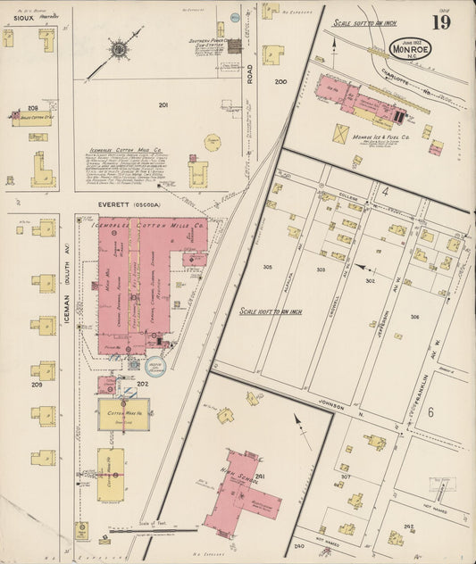 Sanborn Fire Insurance Map from Monroe, Union County, North Carolina (1922), Sheet #0019 - Historic Sanborn Fire Insurance Map Print, vintage old map wall art, antique decor, genealogy gift, North Carolina North Carolina map