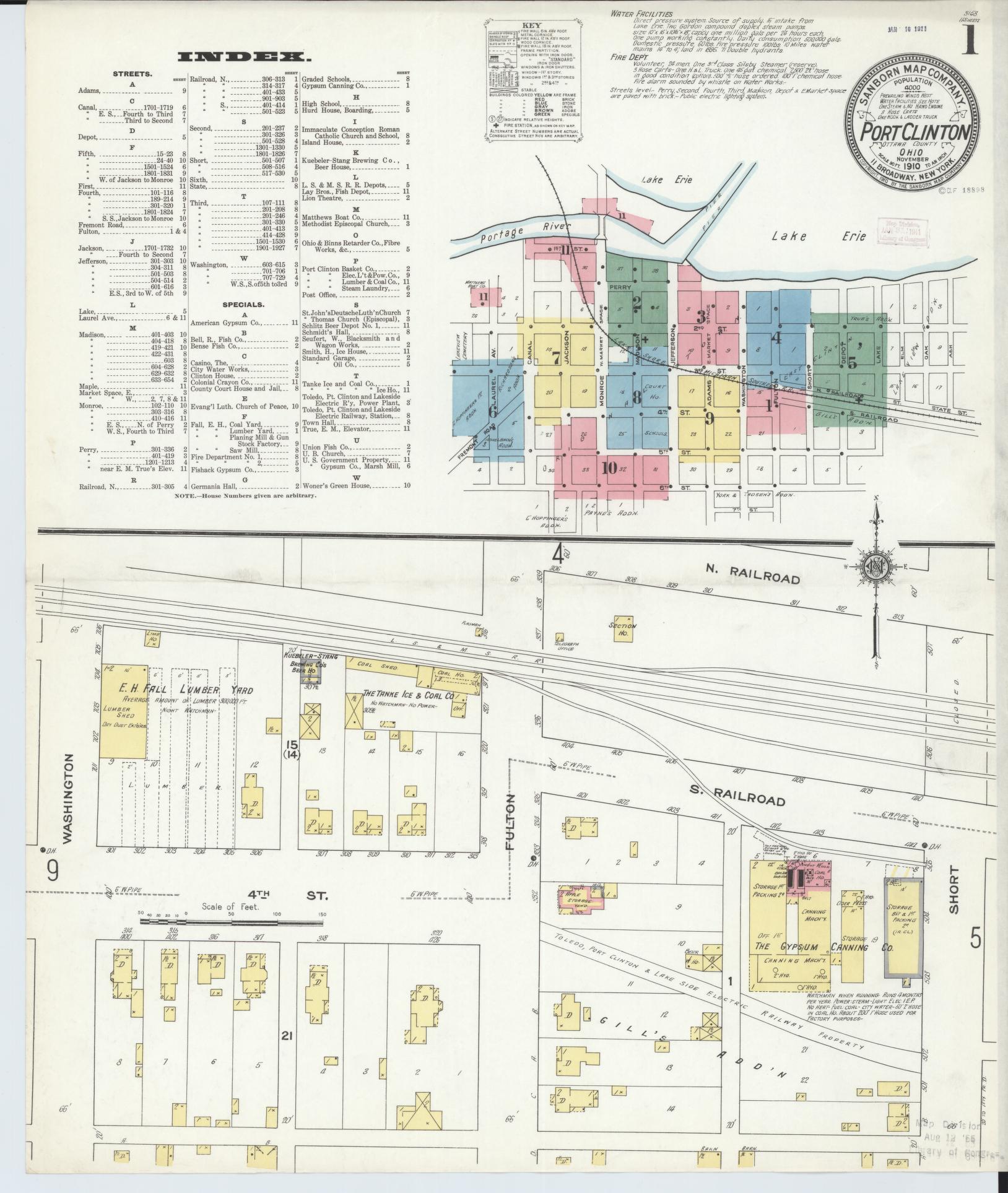 Sanborn Fire Insurance Map from Port Clinton, Ottawa County, Ohio (1910), Sheet #0001 - Complete Map Set gallery image, historic Sanborn map, vintage wall art, Ohio Ohio