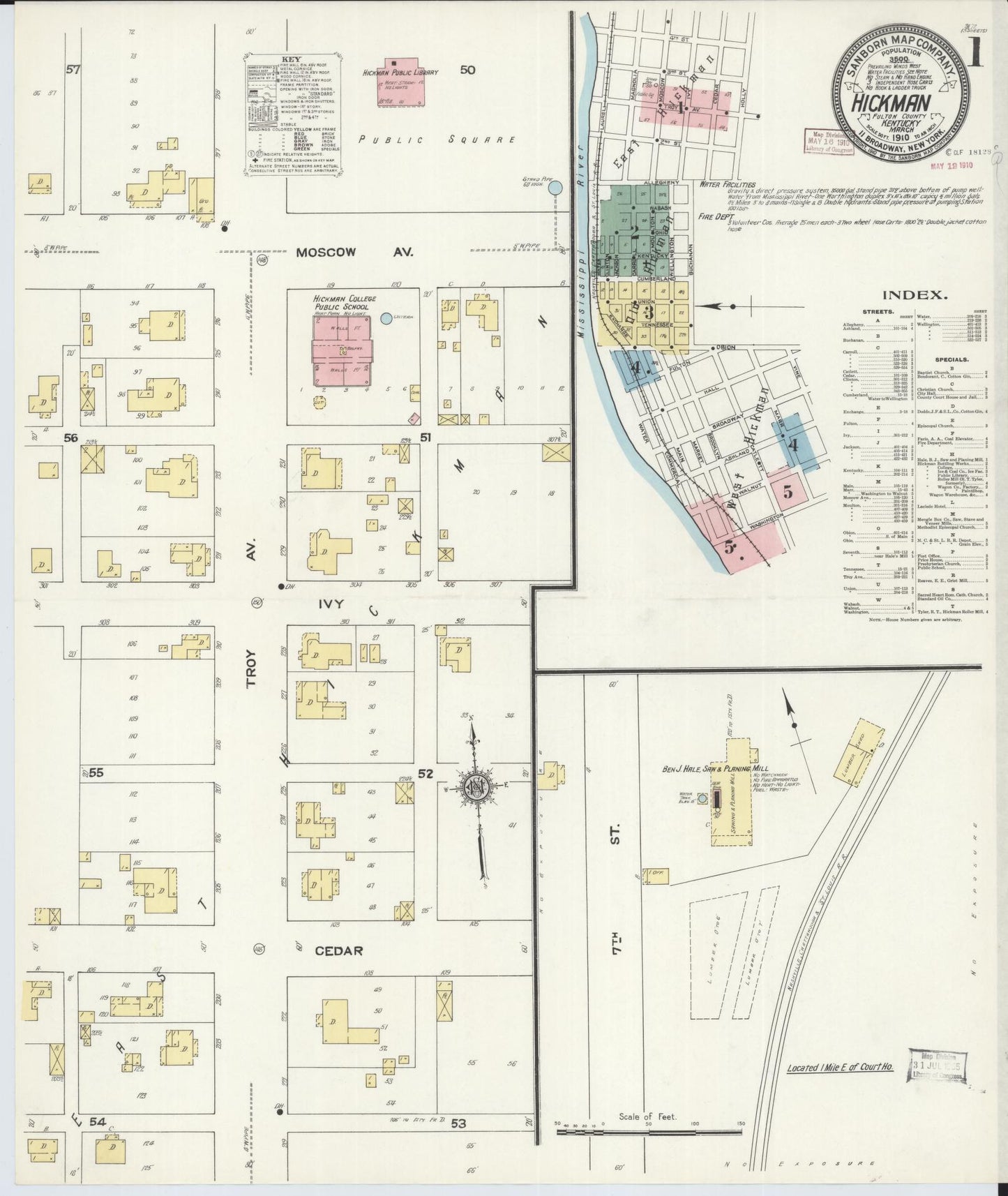 Sanborn Fire Insurance Map from Hickman, Fulton County, Kentucky. (1910) – Historic Sanborn Fire Insurance Map Print