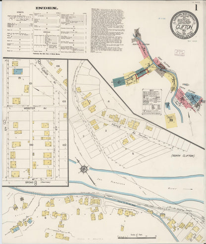 Sanborn Fire Insurance Map from Clifton, Greenlee County, Arizona (1914), Sheet #0001 - Complete Map Set gallery image, historic Sanborn map, vintage wall art, Arizona Arizona