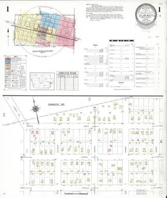 Sanborn Fire Insurance Map from Durant, Cedar County, Iowa (1948), Sheet #0001 - Historic Sanborn Fire Insurance Map Print, vintage old map wall art