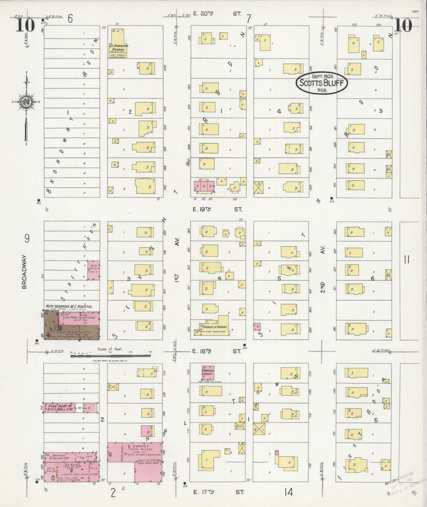 Sanborn Fire Insurance Map from Scottsbluff, Scotts Bluff County, Nebraska (1924), Sheet #0010 - Complete Map Set gallery image, historic Sanborn map, vintage wall art, Nebraska Nebraska