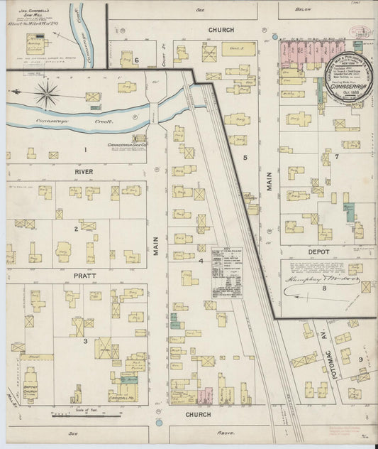 Sanborn Fire Insurance Map from Canaseraga, Allegany County, New York (1888), Sheet #0001 - Historic Sanborn Fire Insurance Map Print, vintage old map wall art, antique decor, genealogy gift, New York New York map