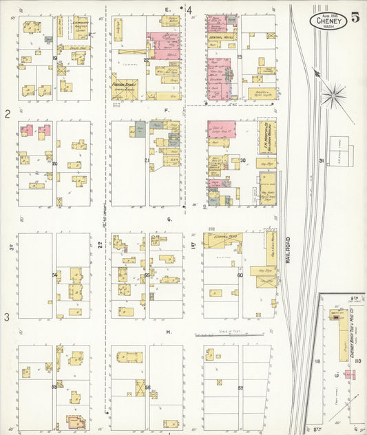 Sanborn Fire Insurance Map from Cheney, Spokane County, Washington (1905), Sheet #0005 - Historic Sanborn Fire Insurance Map Print, vintage old map wall art, antique decor, genealogy gift, Washington Washington map