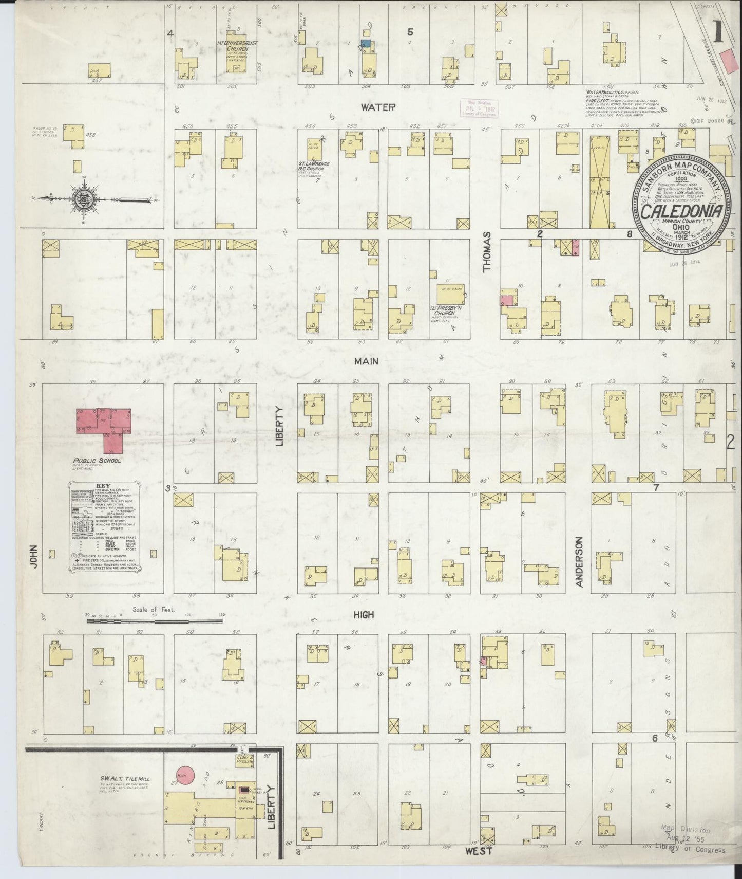 Sanborn Fire Insurance Map from Caledonia, Marion County, Ohio (1912), Sheet #0001 - Complete Map Set gallery image, historic Sanborn map, vintage wall art, Ohio Ohio