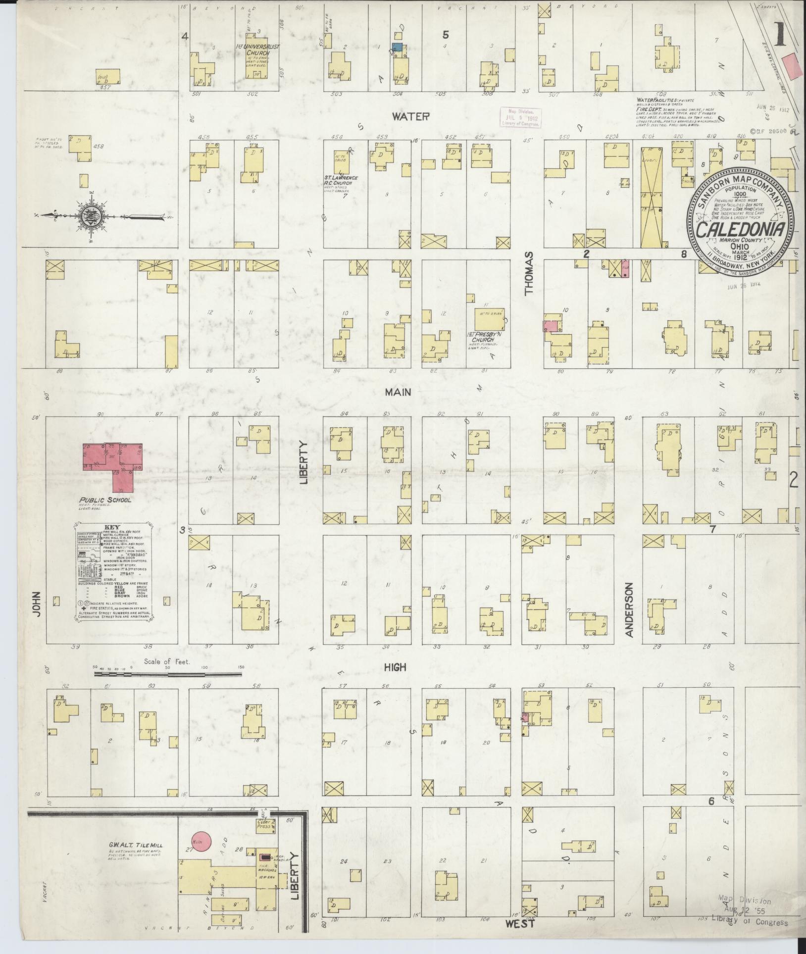 Sanborn Fire Insurance Map from Caledonia, Marion County, Ohio (1912), Sheet #0001 - Complete Map Set gallery image, historic Sanborn map, vintage wall art, Ohio Ohio