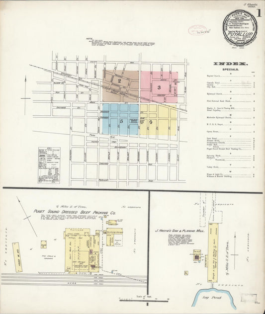 Sanborn Fire Insurance Map from Puyallup, Pierce County, Washington (1891), Sheet #0001 - Complete Map Set gallery image, historic Sanborn map, vintage wall art, Washington Washington