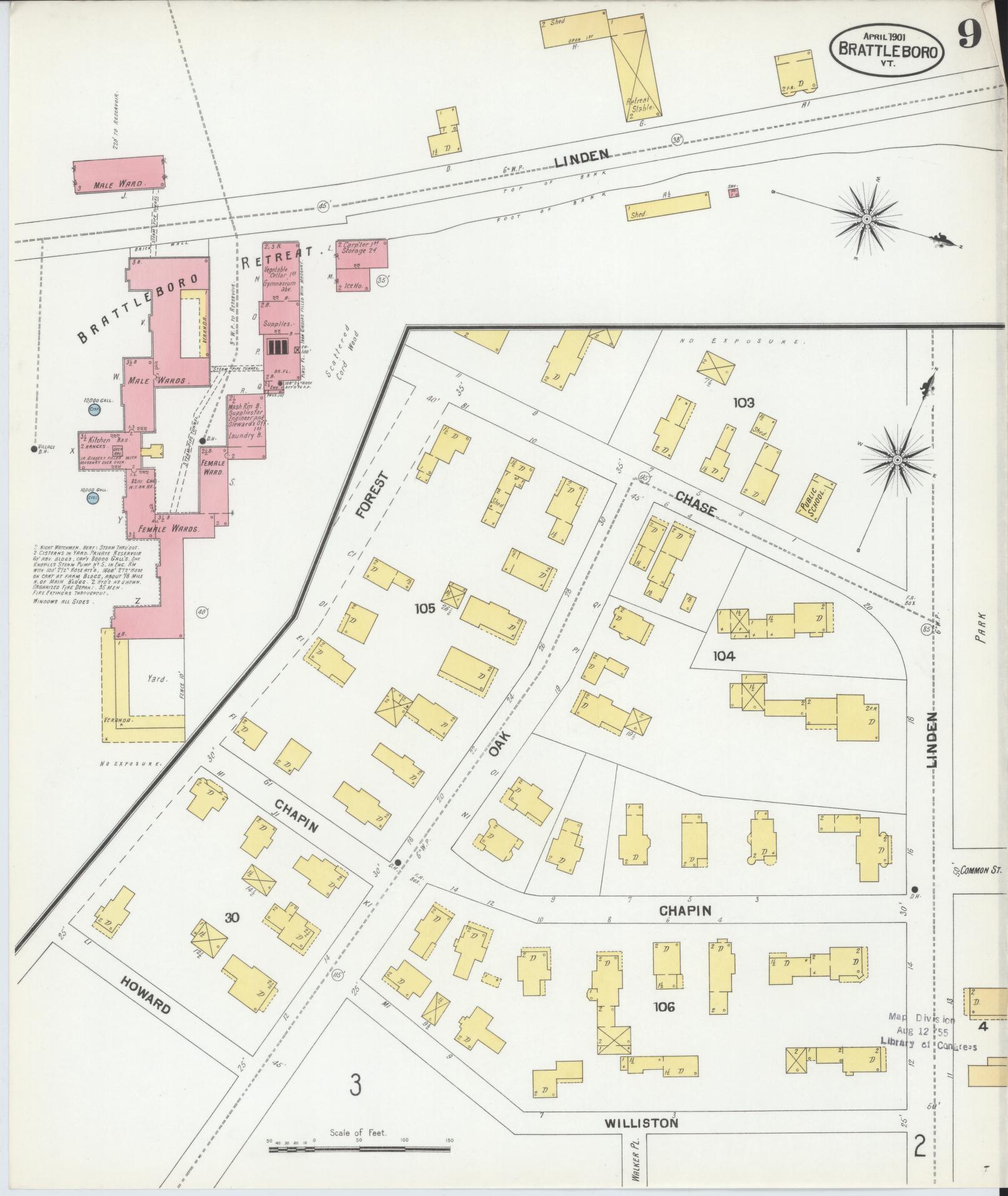 Sanborn Fire Insurance Map from Brattleboro, Windham County, Vermont (1901), Sheet #0009 - Complete Map Set gallery image, historic Sanborn map, vintage wall art, Vermont Vermont