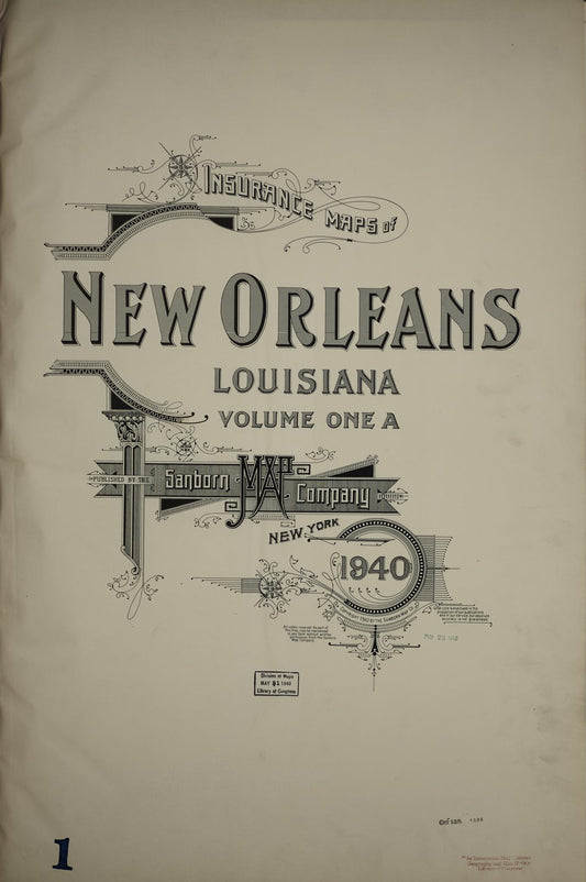Sanborn Fire Insurance Map from New Orleans, Orleans Parish, Louisiana (1940), Sheet #0001 - Complete Map Set gallery image, historic Sanborn map, vintage wall art, Louisiana Louisiana