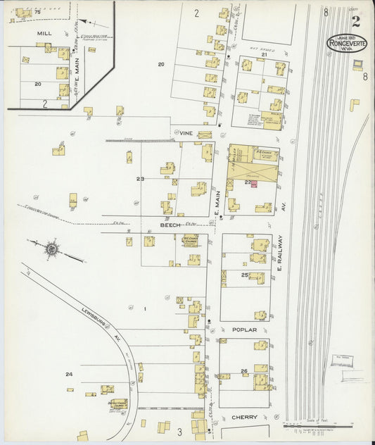 Sanborn Fire Insurance Map from Ronceverte, Greenbrier County, West Virginia (1921), Sheet #0002 - Historic Sanborn Fire Insurance Map Print, vintage old map wall art, antique decor, genealogy gift, West Virginia West Virginia map