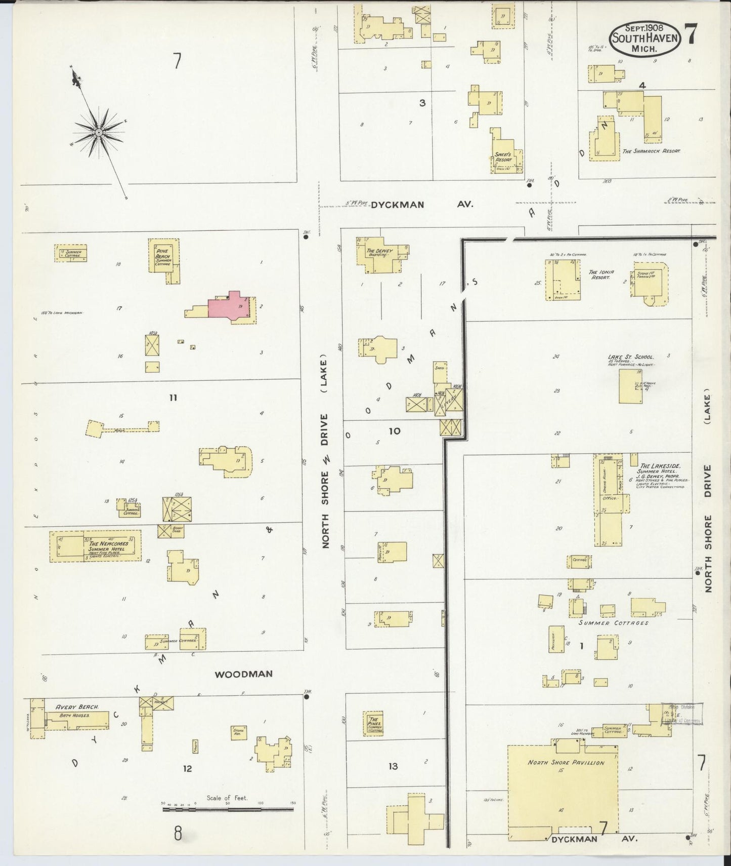 Sanborn Fire Insurance Map from South Haven, Van Buren County, Michigan (1908), Sheet #0007 - Complete Map Set gallery image, historic Sanborn map, vintage wall art, Michigan Michigan