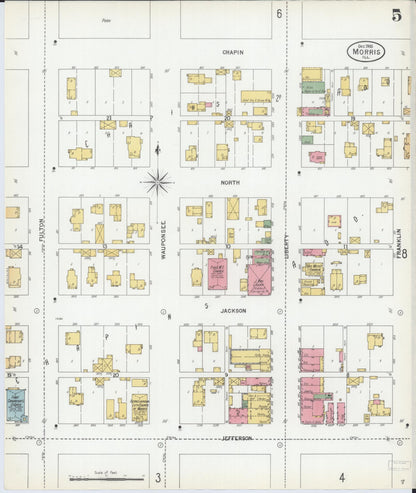 Sanborn Fire Insurance Map from Morris, Grundy County, Illinois (1900), Sheet #0005 - Historic Sanborn Fire Insurance Map Print, vintage old map wall art, antique decor, genealogy gift, Illinois Illinois map