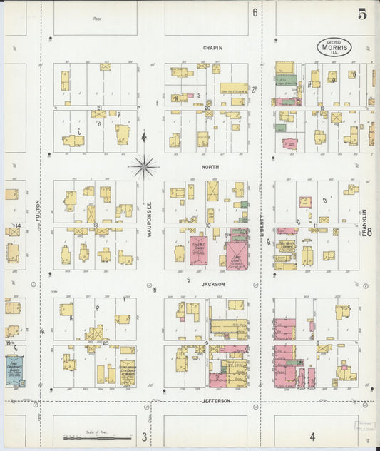 Sanborn Fire Insurance Map from Morris, Grundy County, Illinois (1900), Sheet #0005 - Historic Sanborn Fire Insurance Map Print, vintage old map wall art, antique decor, genealogy gift, Illinois Illinois map