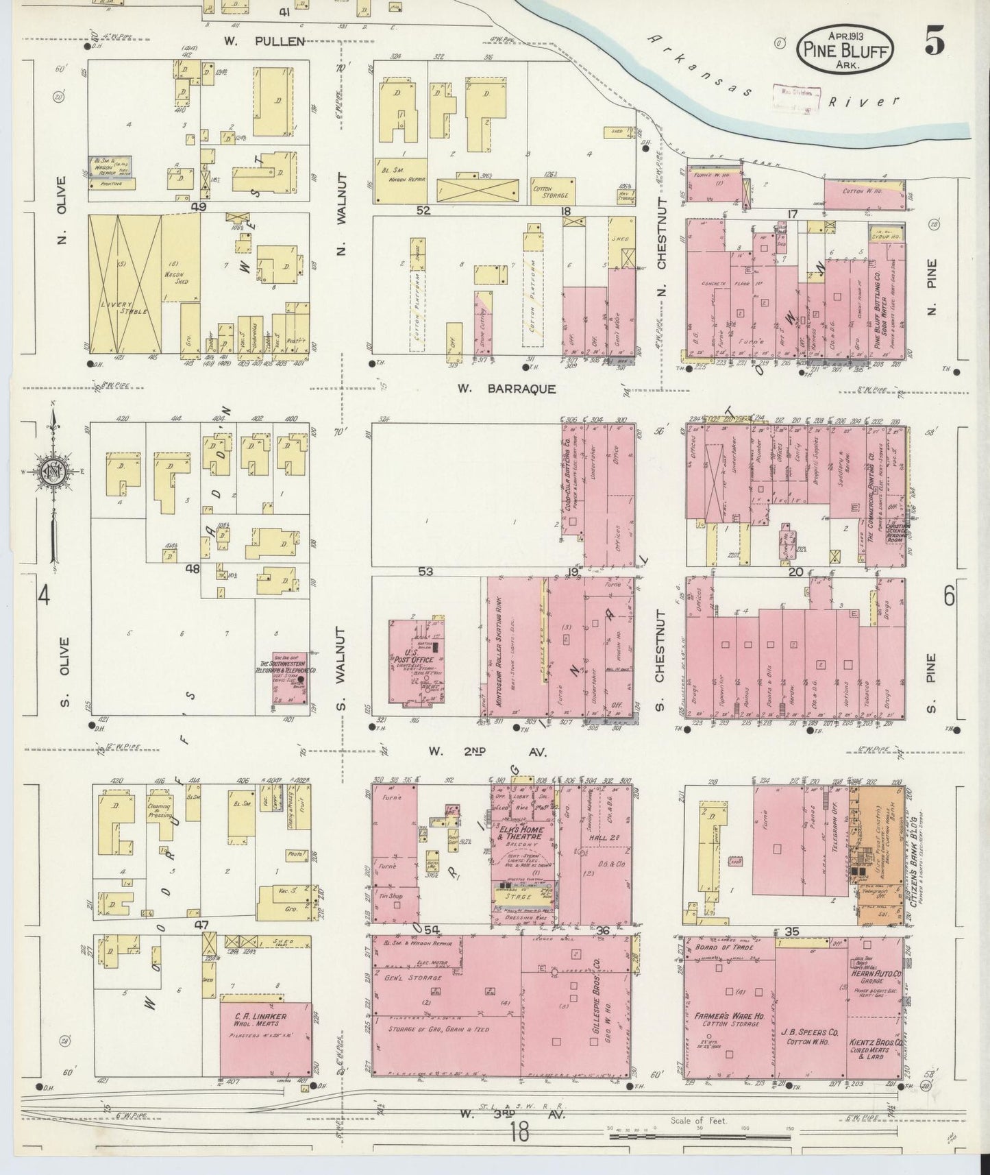 Sanborn Fire Insurance Map from Pine Bluff, Jefferson County, Arkansas (1913), Sheet #0005 - Complete Map Set gallery image, historic Sanborn map, vintage wall art, Arkansas Arkansas